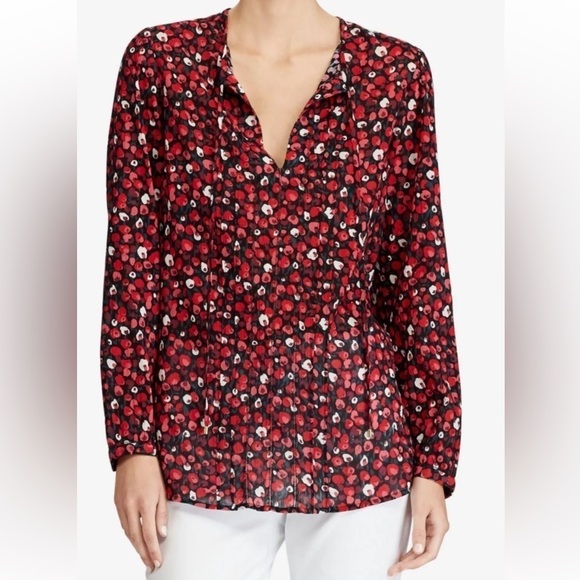 Ralph Lauren Cotton Red Floral Button Up Long Sleeve Top Size Small - Picture 1 of 9